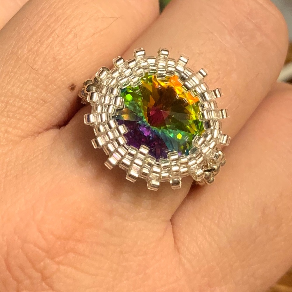 Bezeled Swarovski Crystal Ring.